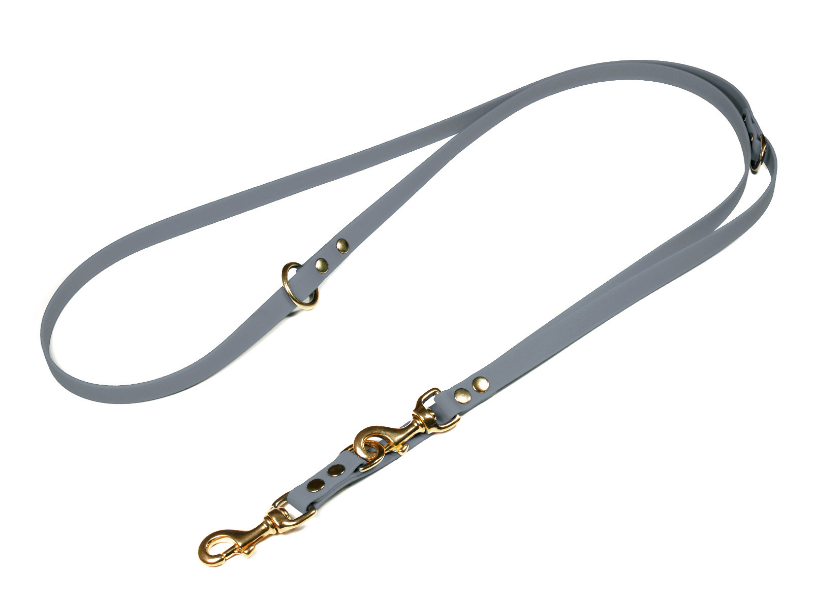 Biothane_adjustable_leash_solid_brass_19mm_grey_big_web Biothane verstellbare Leine 19mm grau 300cm Messingkarabiner