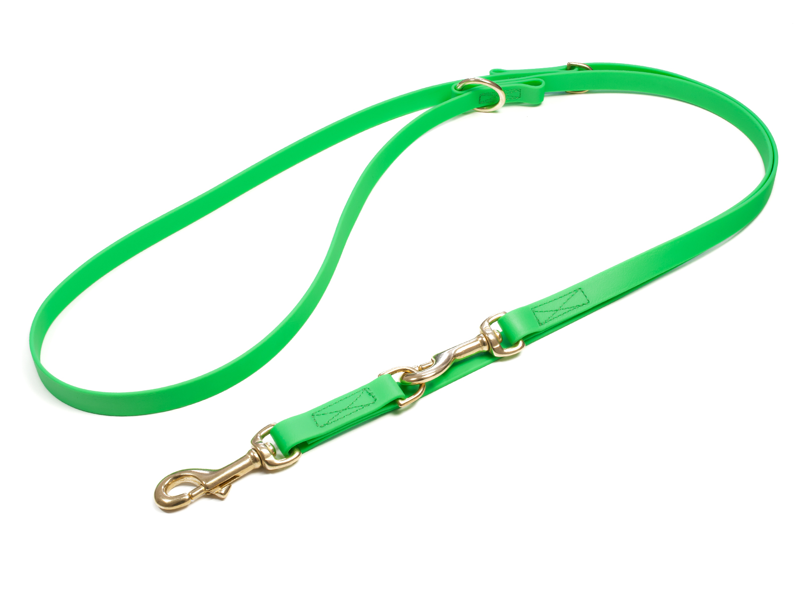 Biothane_adjustable_leash_sewn_16-19mm_neon_green_brass_snap_hook_big_web Mystique Biothane verstellbare Führleine