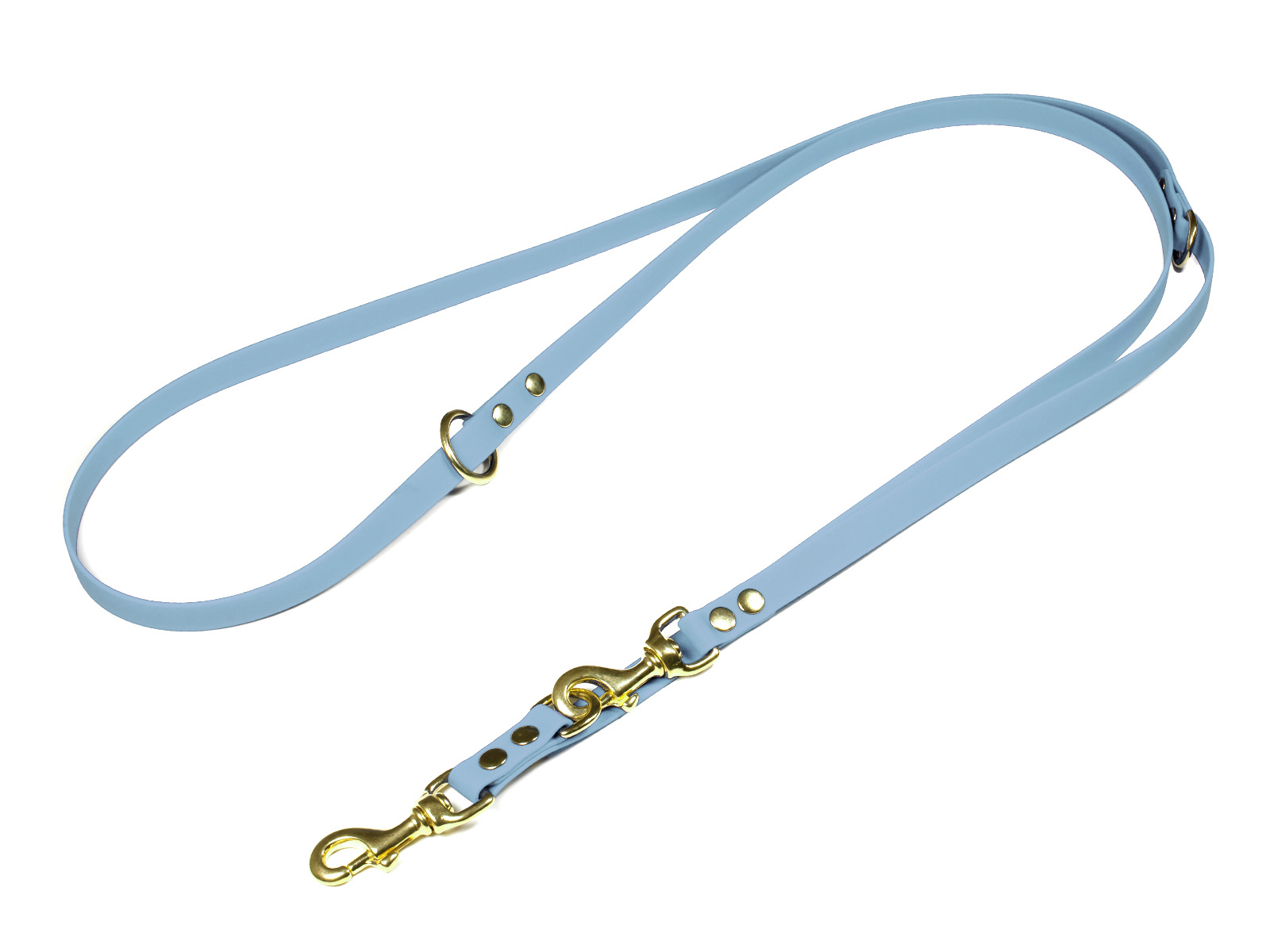 Biothane_adjustable_leash_solid_brass_19mm_pastell_blue_big_web Mystique Biothane verstellbare Führleine
