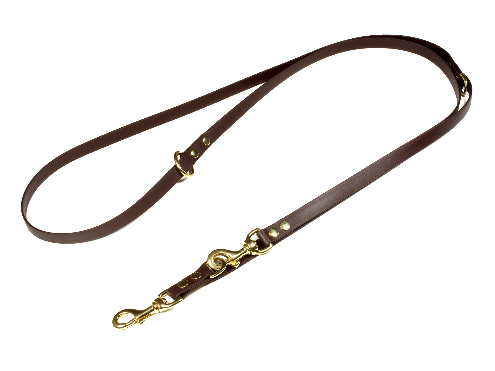 Biothane_adjustable_leash_solid_brass_19mm_brown_big_web Mystique Biothane verstellbare Führleine