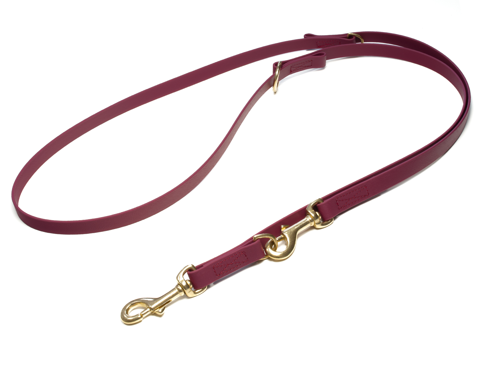 Biothane_adjustable_leash_sewn_16-19mm_wine_red_brass_snap_hook_big_web Mystique Biothane verstellbare Führleine