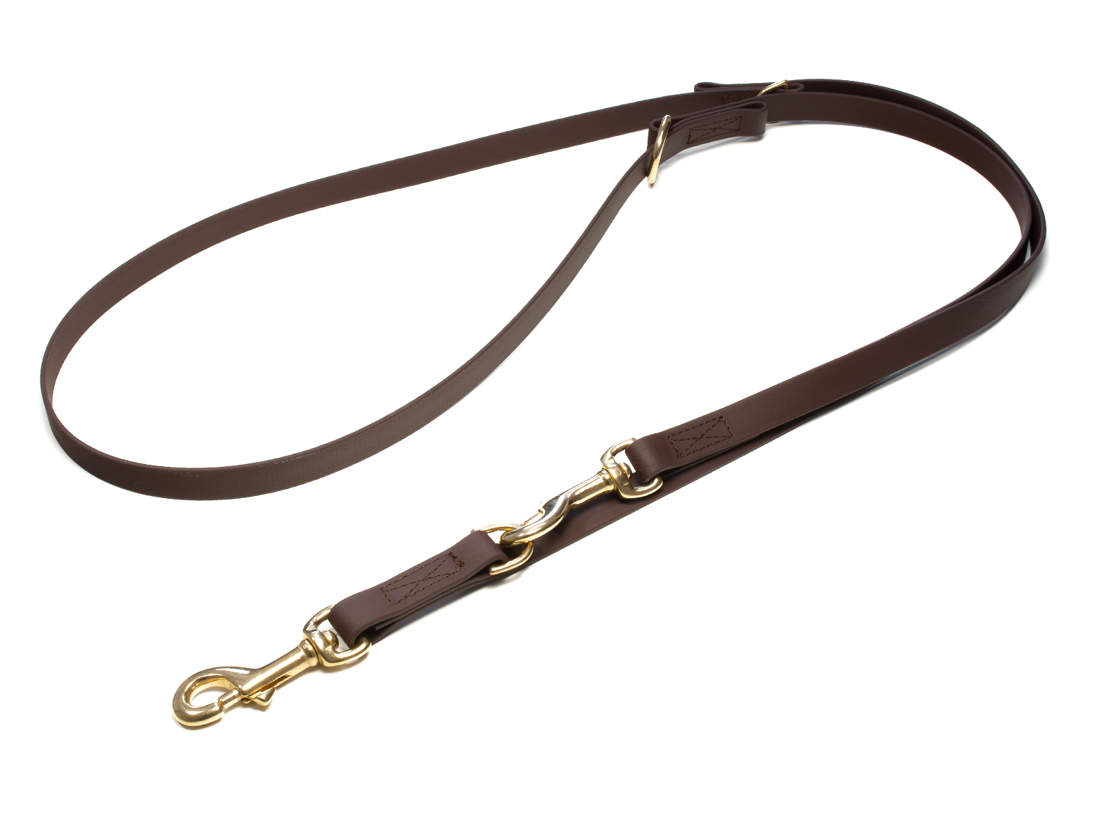 Biothane_adjustable_leash_sewn_16-19mm_brown_brass_snap_hook_big_web Mystique Biothane verstellbare Führleine