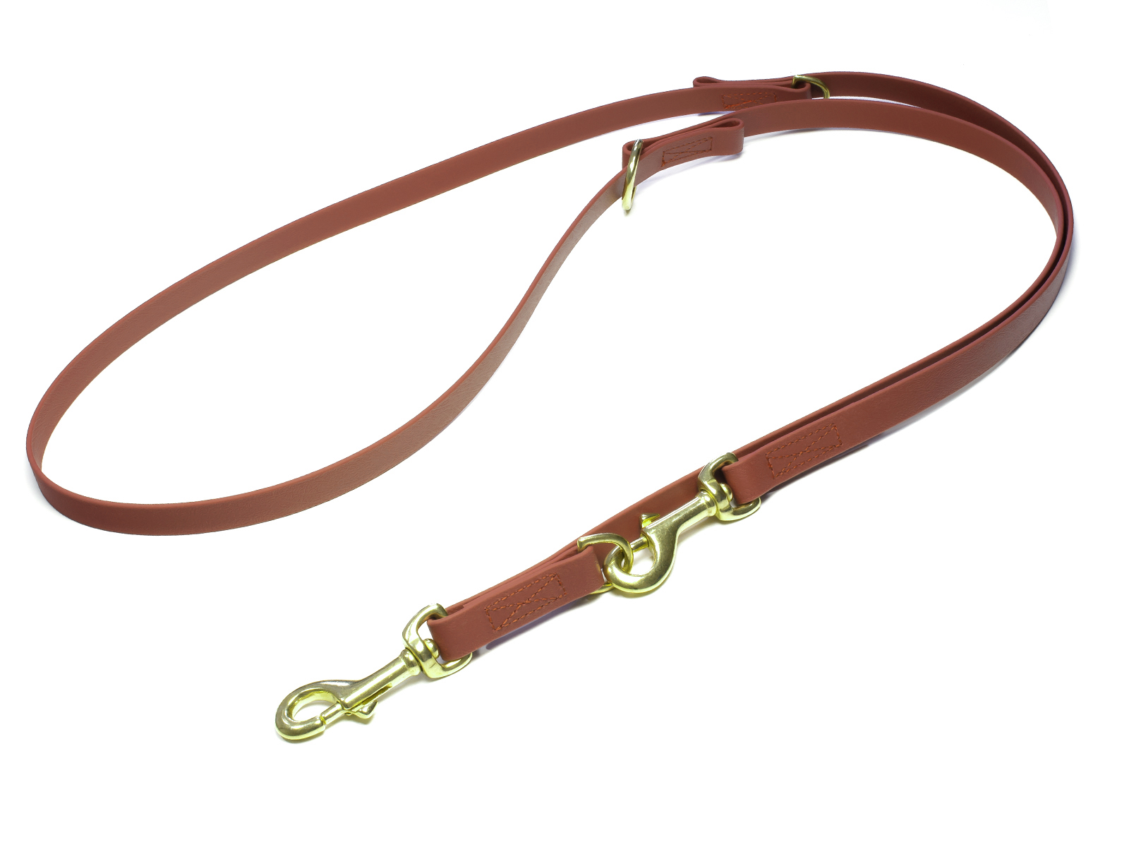 Biothane_adjustable_leash_sewn_16-19mm_light_brown_brass_snap_hook_big_web Mystique Biothane verstellbare Führleine
