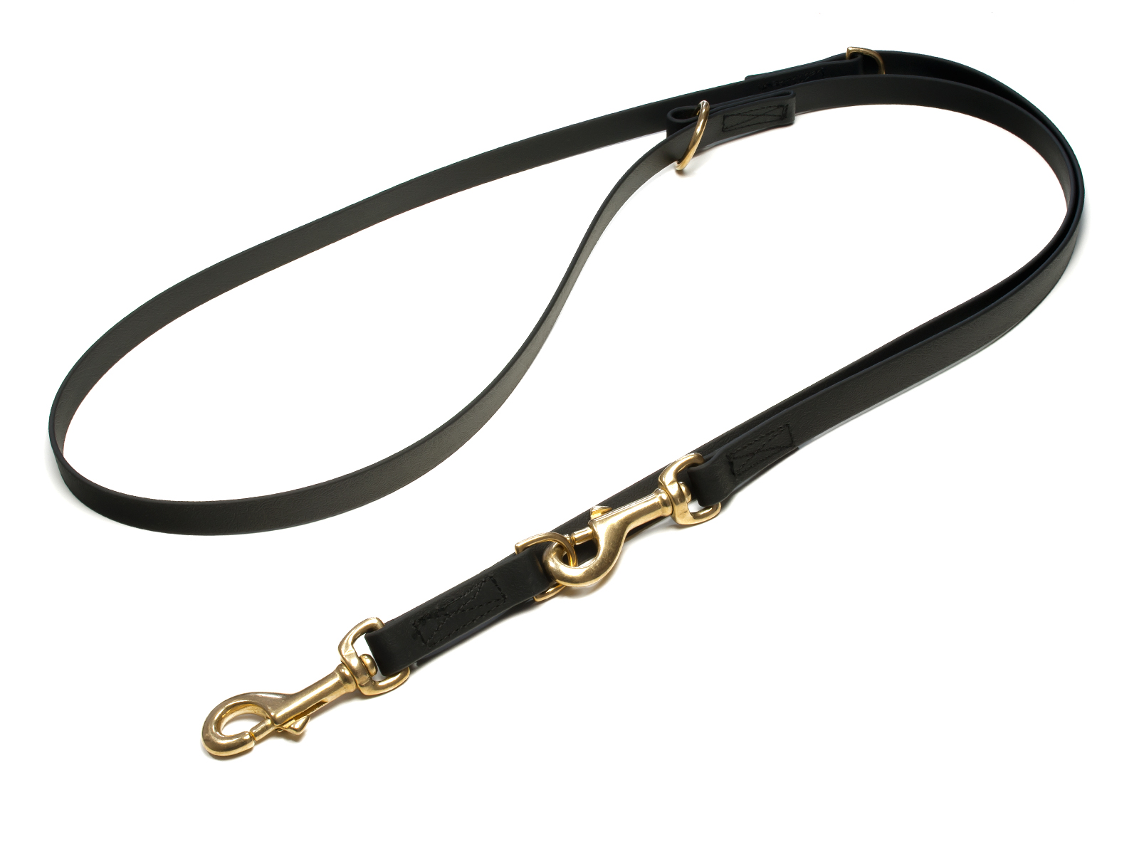 Biothane_adjustable_leash_sewn_16-19mm_black_brass_snap_hook_big_web Mystique Biothane verstellbare Führleine