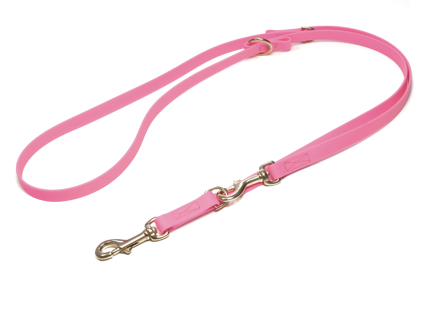 Biothane_adjustable_leash_sewn_16-19mm_pastel_pink_brass_snap_hook_big_web Mystique Biothane verstellbare Führleine