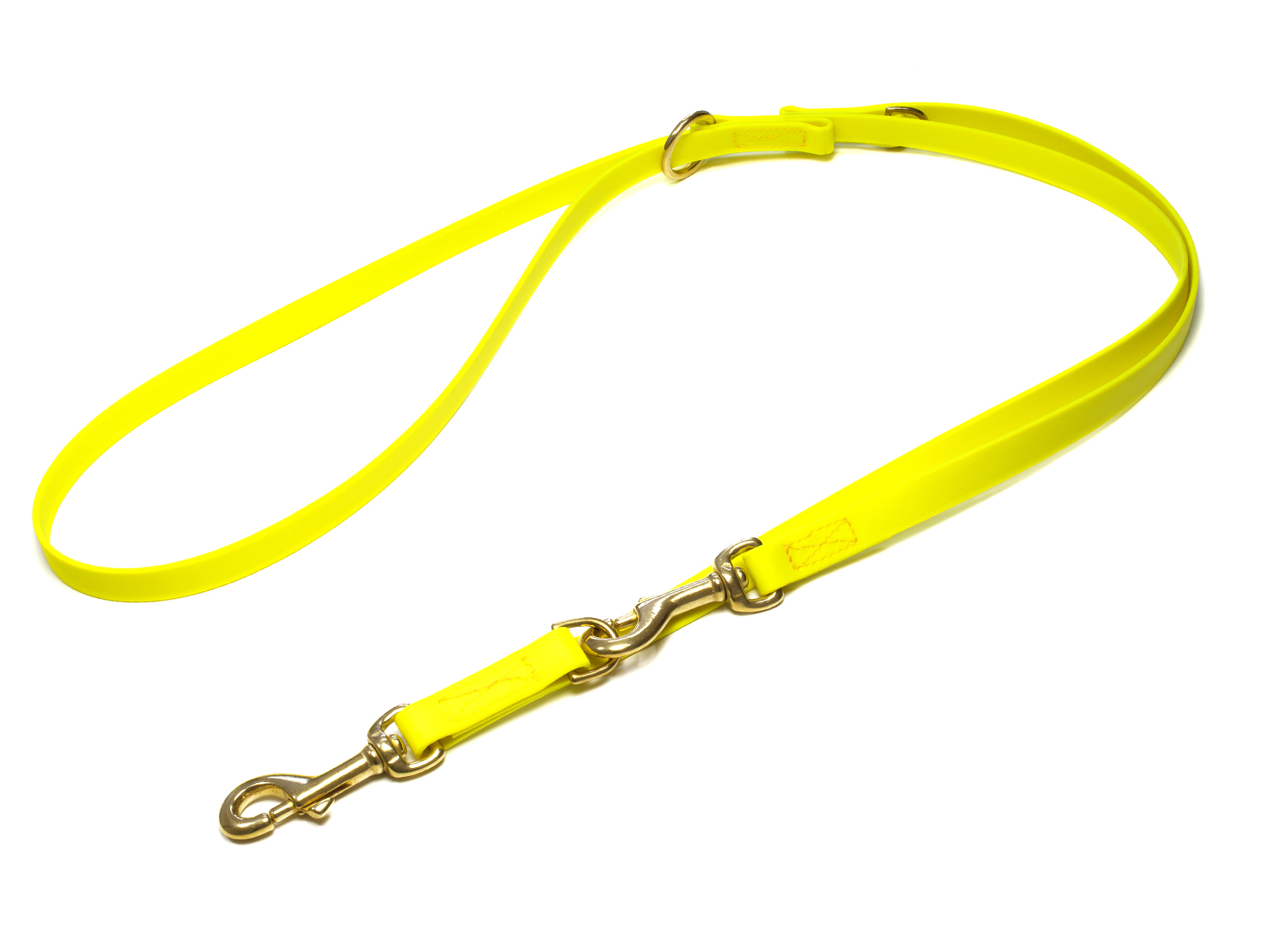 Biothane_adjustable_leash_sewn_16-19mm_neon_yellow_brass_snap_hook_big_web Mystique Biothane verstellbare Führleine