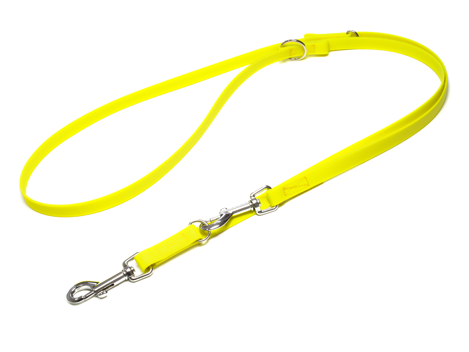 Biothane_adjustable_leash_sewn_16-19mm_neon_yellow_snap_hook_big_web Mystique Biothane verstellbare Führleine