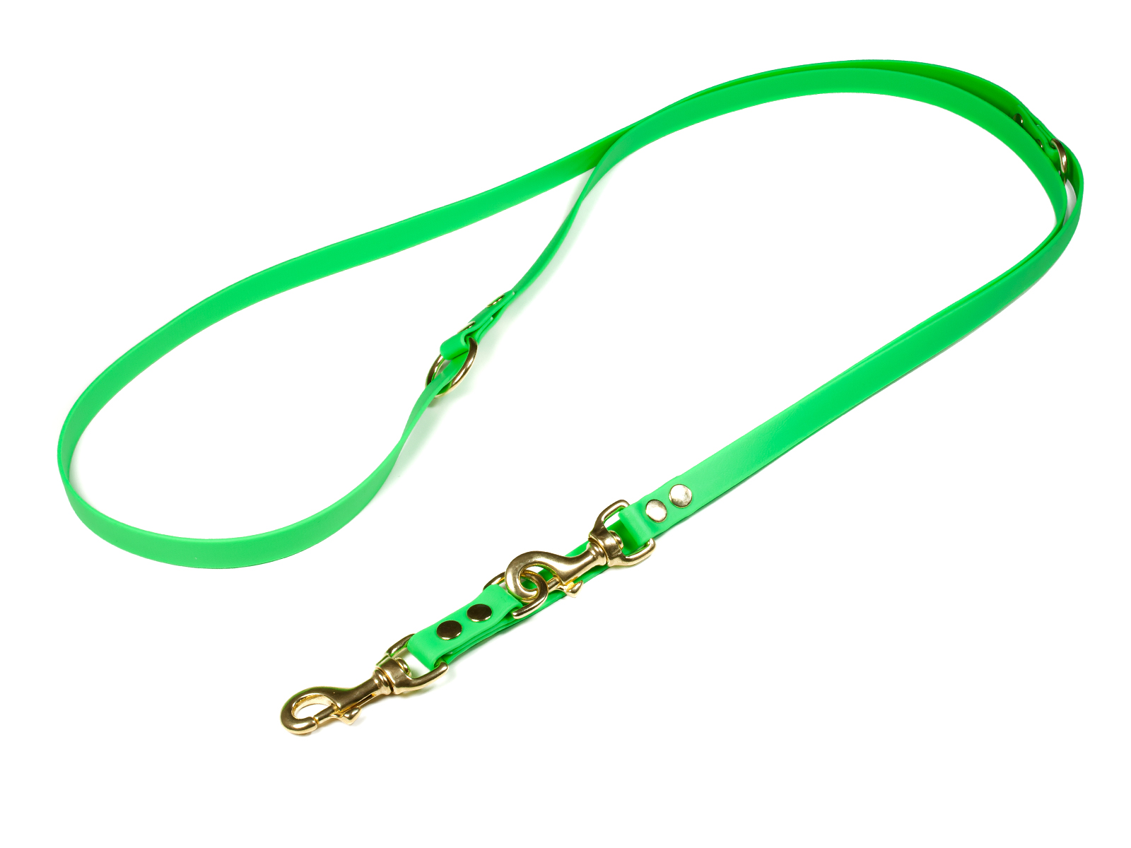 Biothane_adjustable_leash_solid_brass_19mm_neon_green_big_web Mystique Biothane verstellbare Führleine