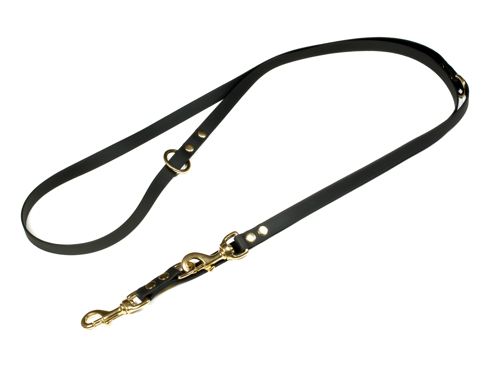 Biothane_adjustable_leash_solid_brass_19mm_black_big_web Mystique Biothane verstellbare Führleine