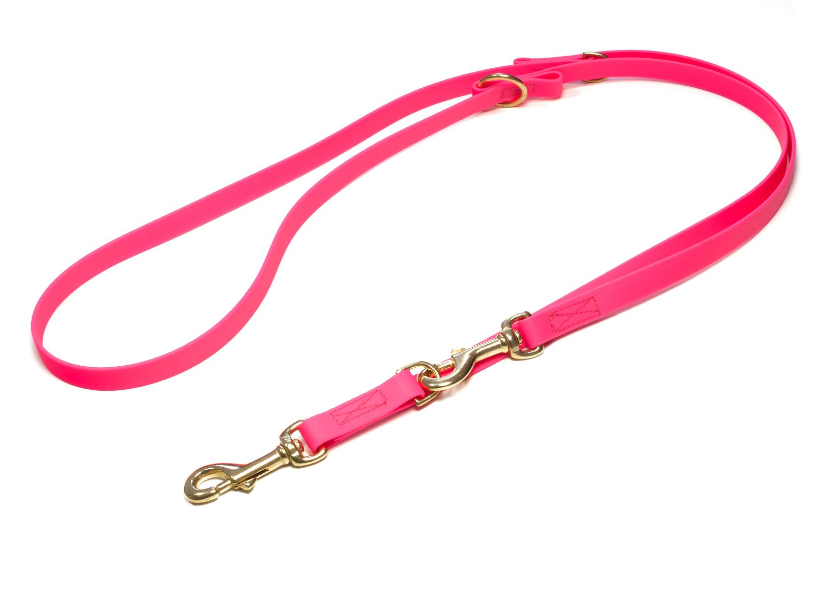 Biothane_adjustable_leash_sewn_16-19mm_neon_pink_brass_snap_hook_big_web Mystique Biothane verstellbare Führleine