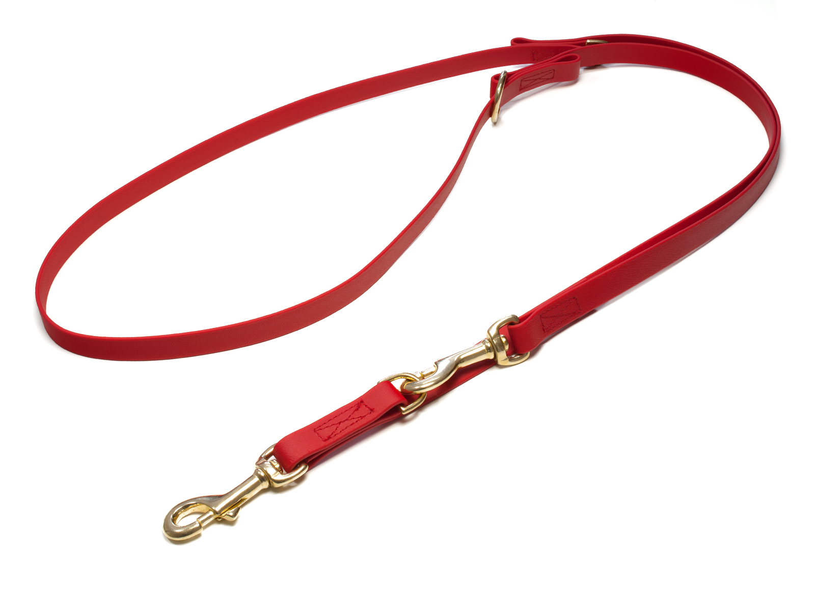 Biothane_adjustable_leash_sewn_16-19mm_red_brass_snap_hook_big_web Mystique Biothane verstellbare Führleine