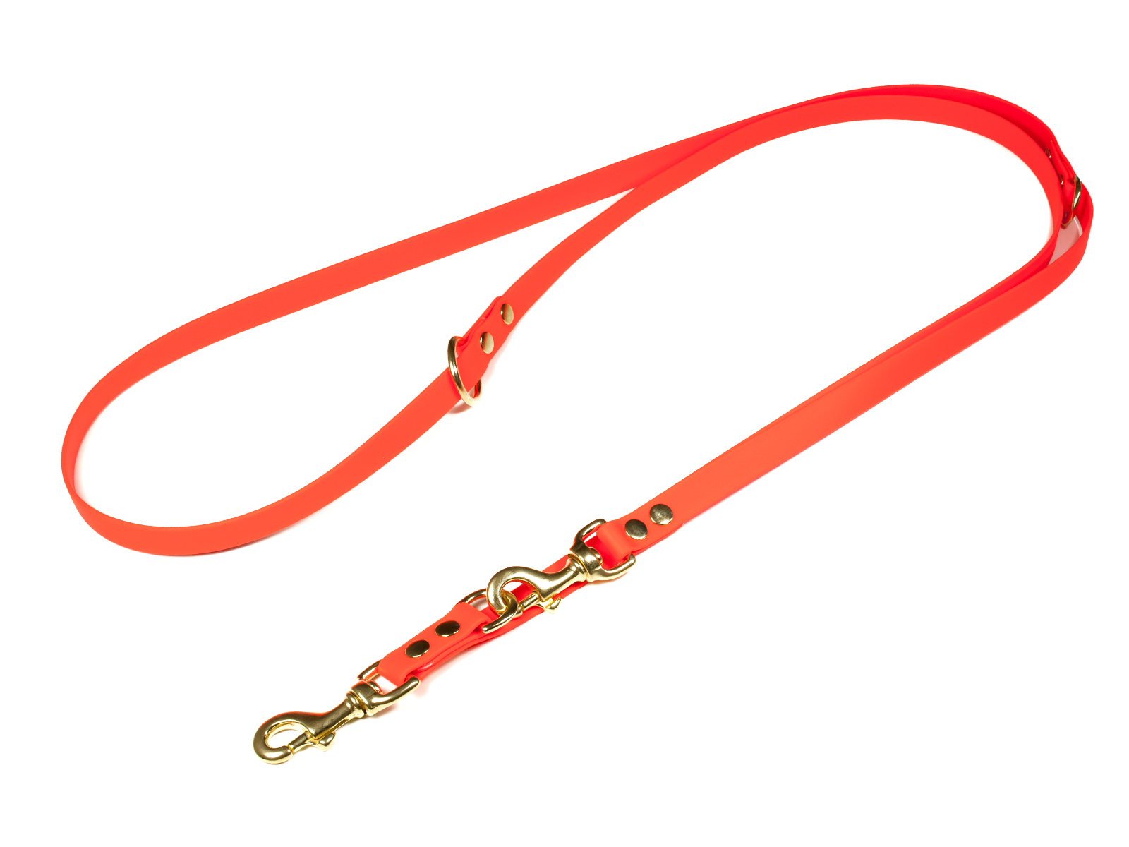 Biothane_adjustable_leash_solid_brass_19mm_neon_orange_big_web Mystique Biothane verstellbare Führleine