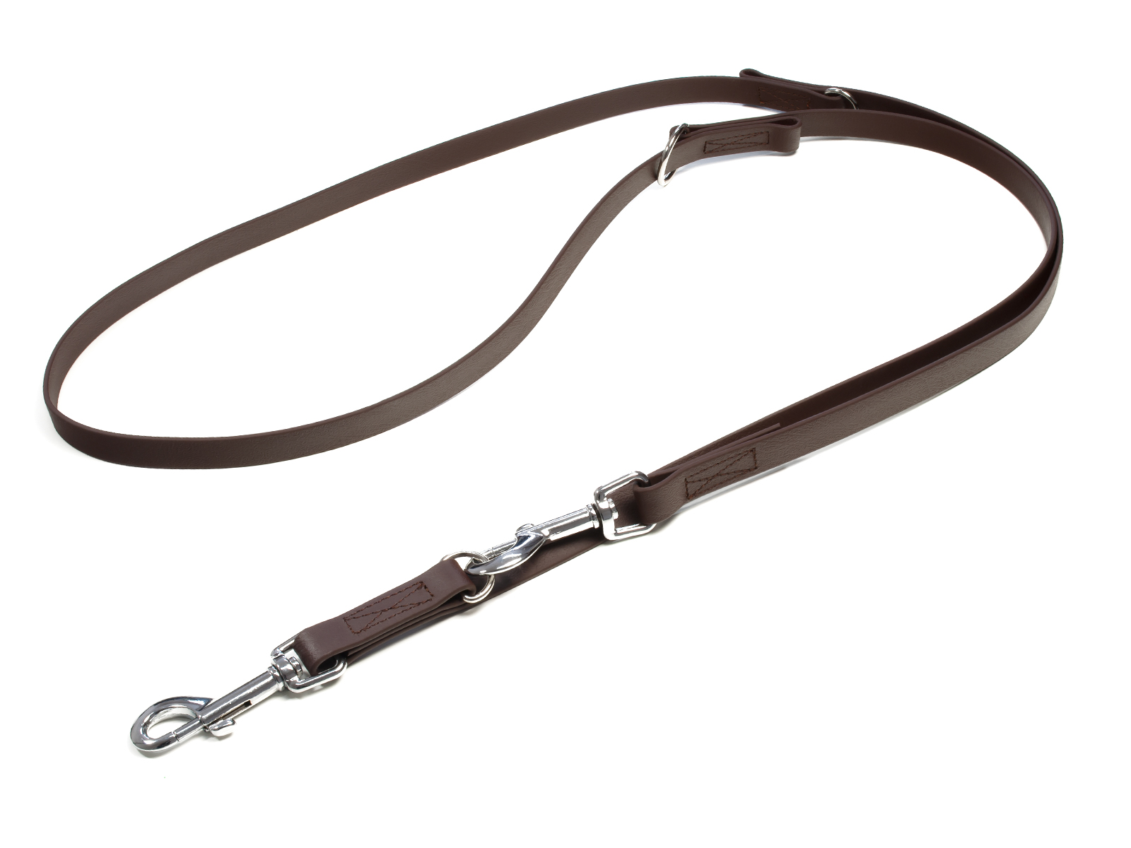 Biothane_adjustable_leash_sewn_16-19mm_brown_snap_hook_big_web Mystique Biothane verstellbare Führleine