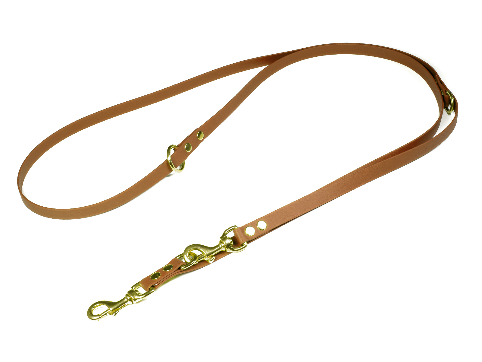 Biothane_adjustable_leash_solid_brass_19mm_light_brown_big_web Mystique Biothane verstellbare Führleine