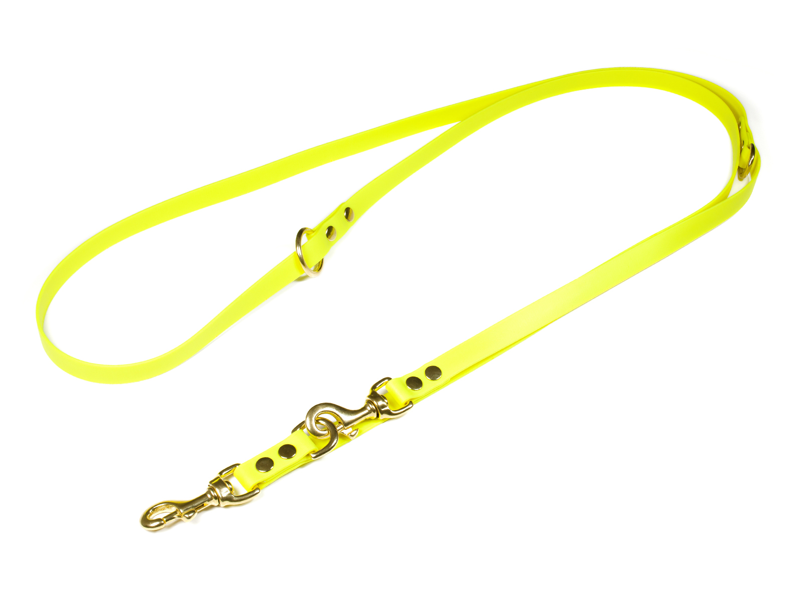 Biothane_adjustable_leash_solid_brass_19mm_neon_yellow_big_web Mystique Biothane verstellbare Führleine