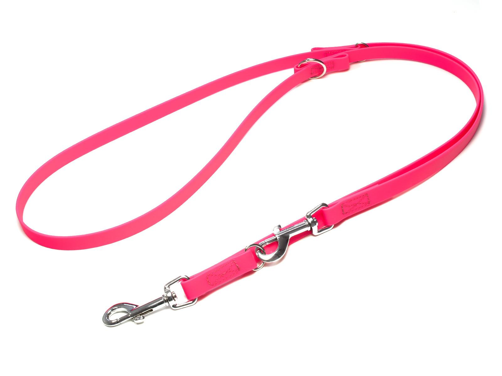 Biothane_adjustable_leash_sewn_16-19mm_neon_pink_snap_hook_big_web Mystique Biothane verstellbare Führleine