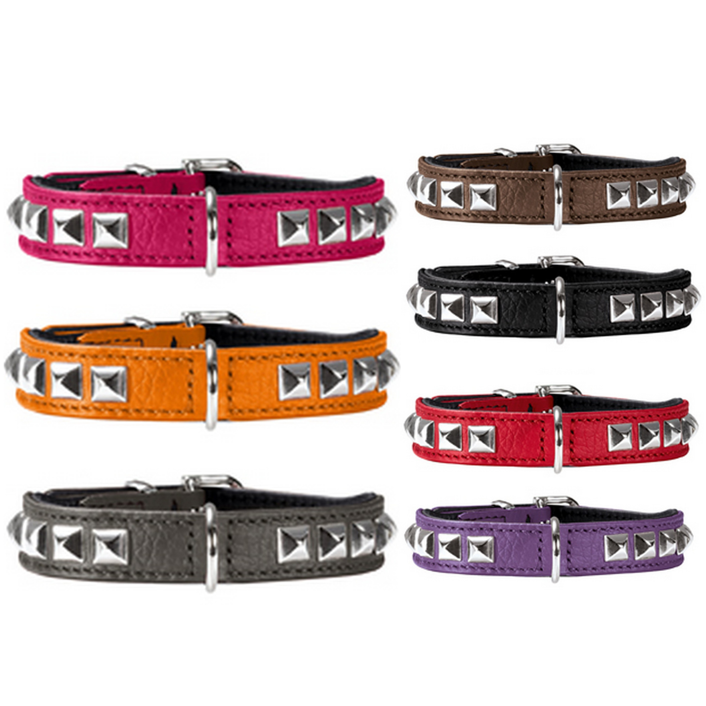 Halsband Rocky petit 30 nickel Nappaleder orange/Nappaleder schwarz, 23-27 cm