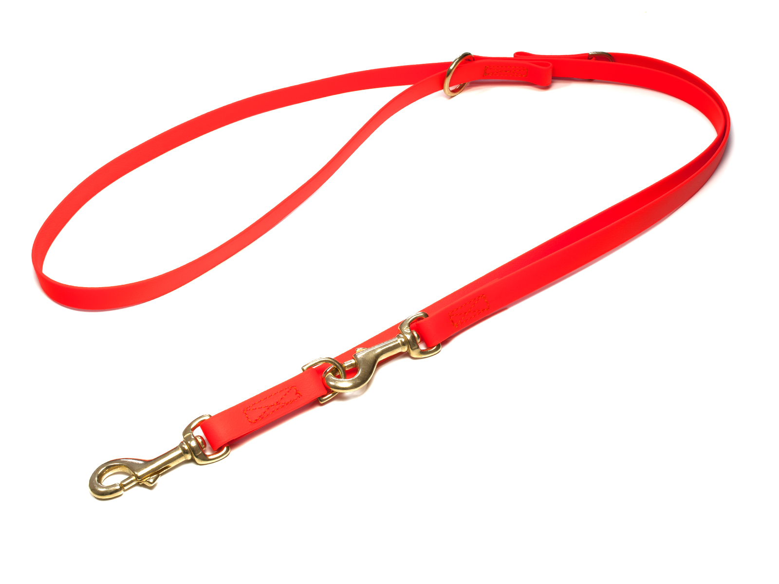 Biothane_adjustable_leash_sewn_16-19mm_neon_orange_brass_snap_hook_big_web Mystique Biothane verstellbare Führleine